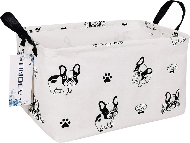 ONOEV Rectangular Fabric storage box, decorative basket and finishing basket with handle are used for the storage of clothes, books and sundries (Bulldog) 14.9’’L ×10.2’’W×9.05’’H inches - Image 1